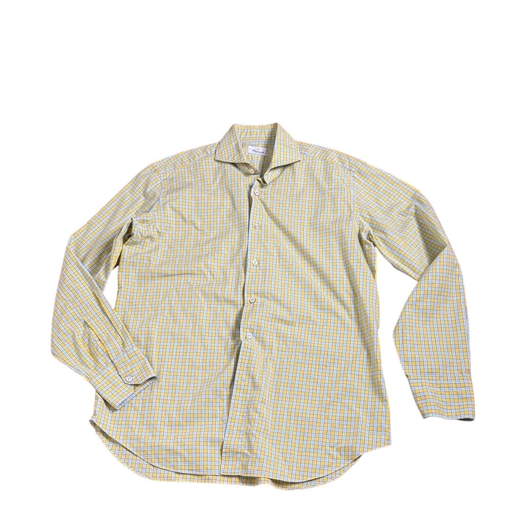 Giannetto Portofino Men's Yellow Checkered Casual Shirt. Large. Italian